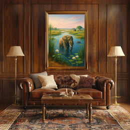 Majestic Elephant Bathing in African Savanna Animal Poster