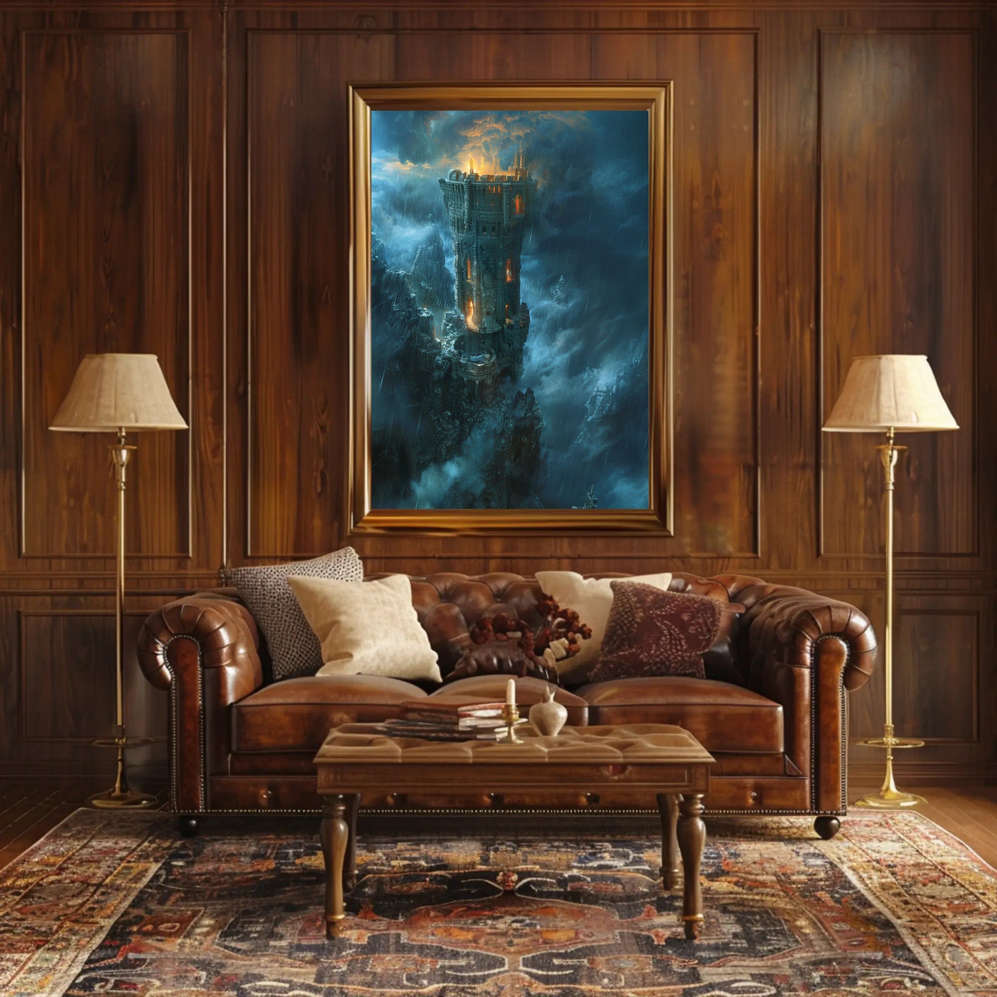 Towering Fortress in Majestic Mountains - Fantasy or Mythology Poster PosterGoat