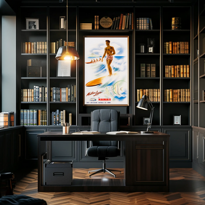 Hawaii Surfer Matson Lines Tropical Travel Poster