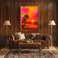 San Diego Retro Sunset Beach Travel Poster