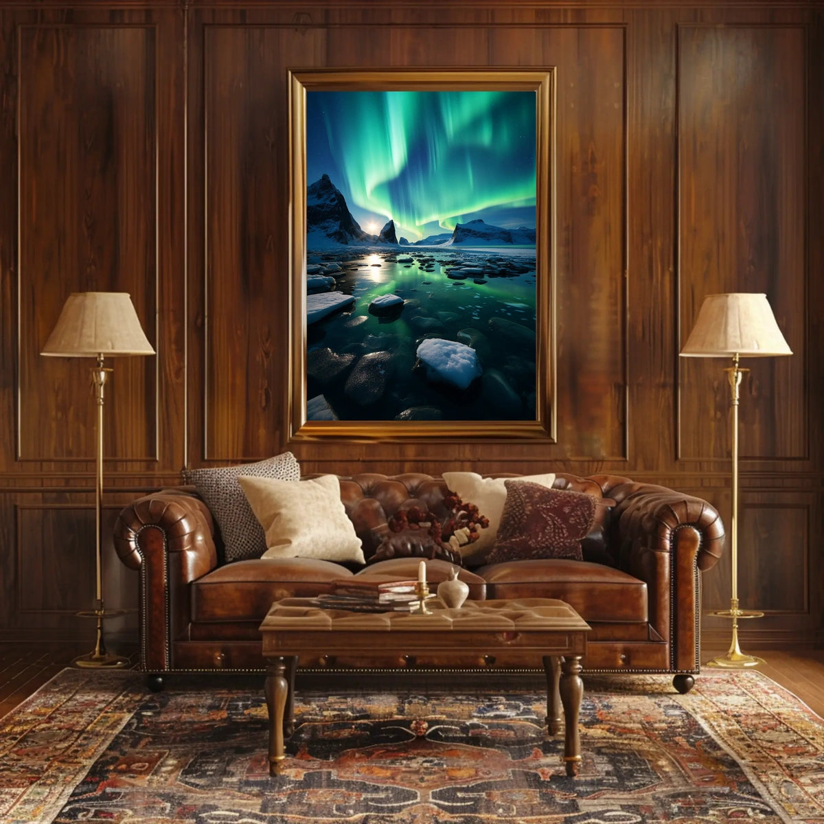 Aurora Borealis Over Icy Landscape Poster