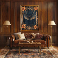 Gothic Bat Art Poster with Intricate Floral Design