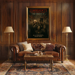 Zombified Presidents Surreal Horror Art Poster