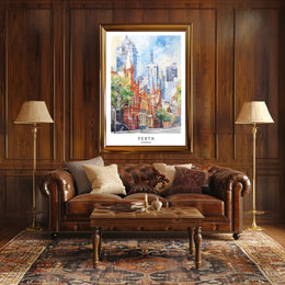 Perth Urban Scene Watercolor Artistry Urban or Cityscape Poster PosterGoat