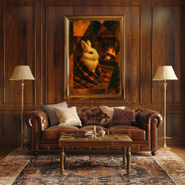 Cozy Bunny by the Fireplace Poster