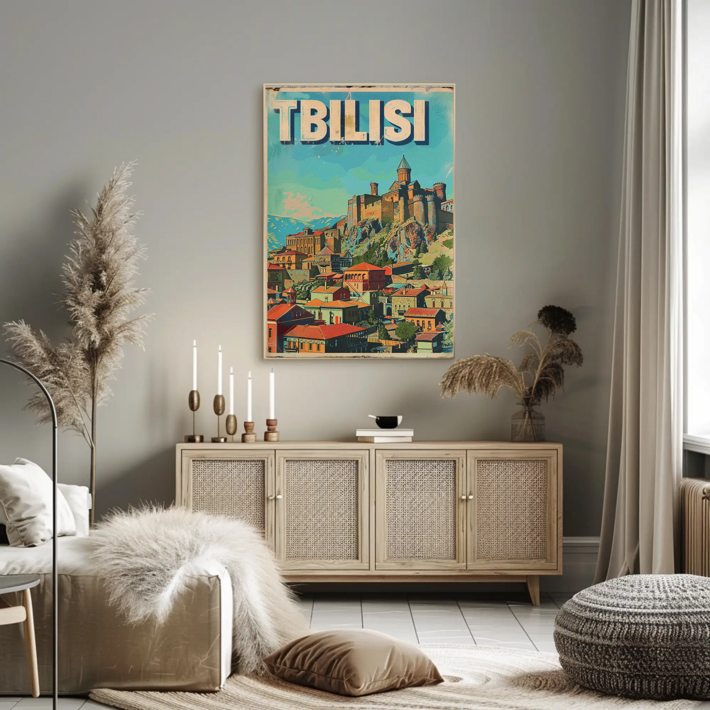 Tbilisi Georgia Fortress Hill Village Vintage Travel Poster