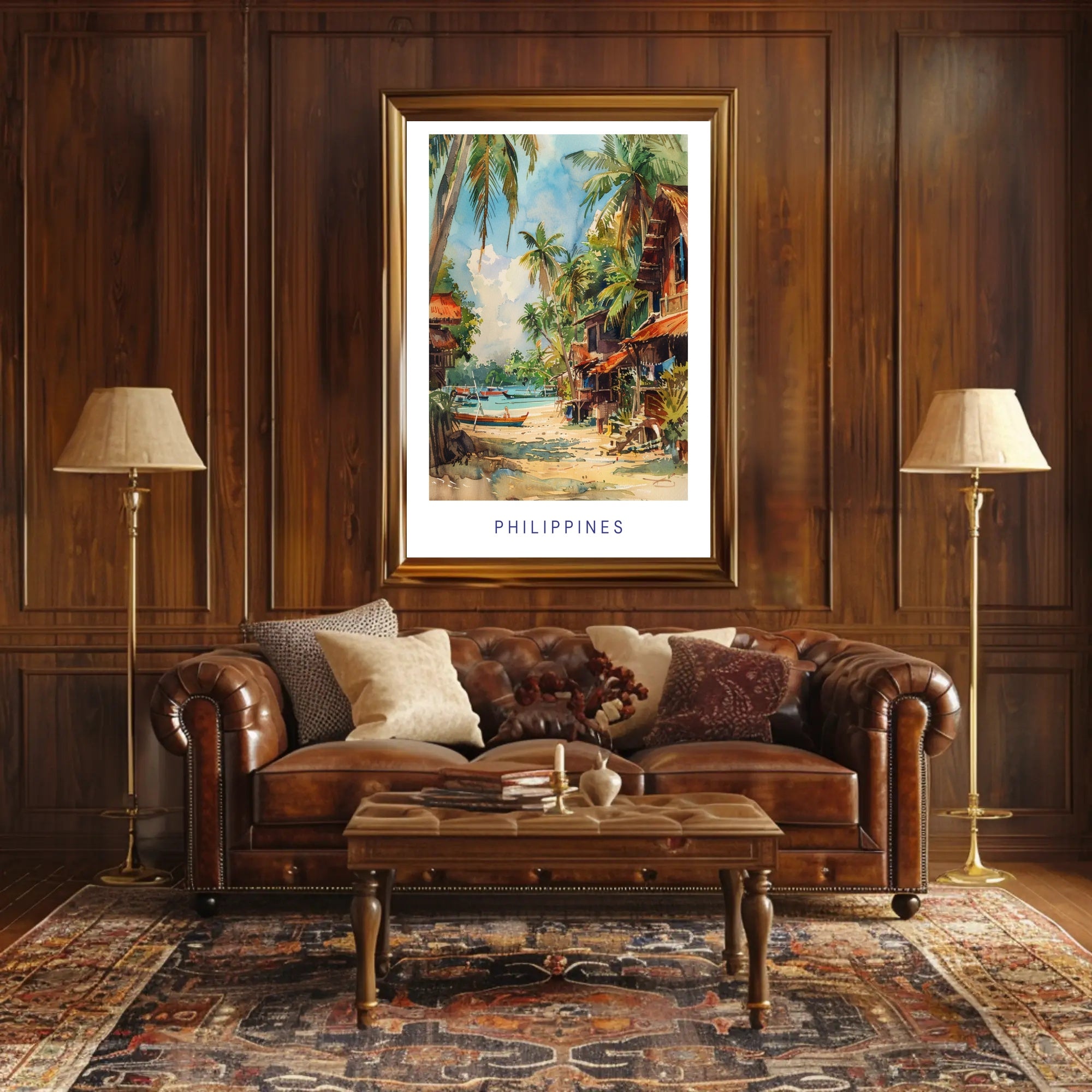 Tropical Coastal Serenity in Watercolor Travel Poster PosterGoat