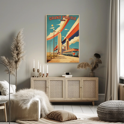 Grand Prairie Texas Train Towers Streamline Vintage Travel Poster