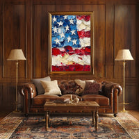 Thick oil impasto painting of an abstract American flag Poster
