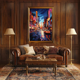 Vibrant Neon Nightlife Urban Cityscape Artistic Poster