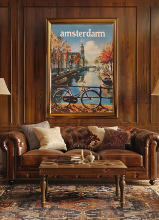 Autumn Amsterdam Canal Vintage Travel Poster