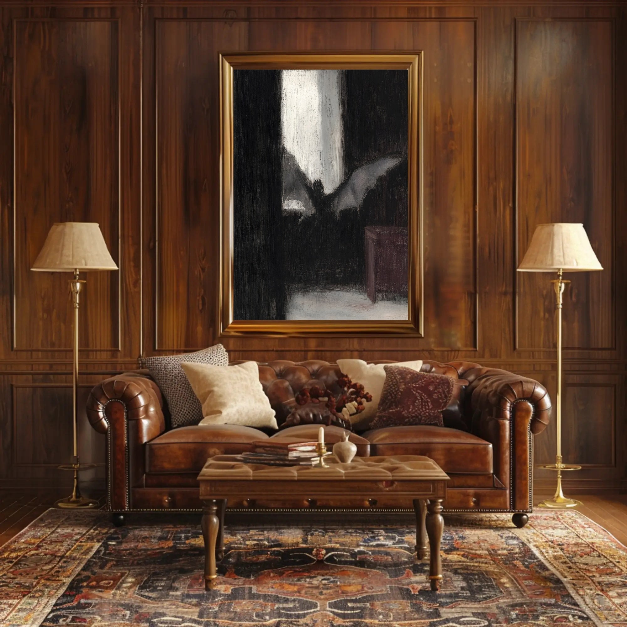 Dark Bat Window: Eerie Gothic Artistic Poster PosterGoat