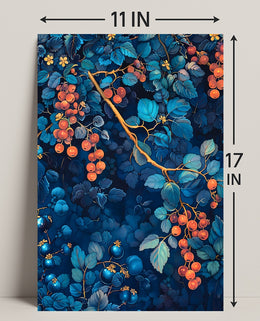 Vibrant Botanical Art: Enchanting Berry and Foliage Poster