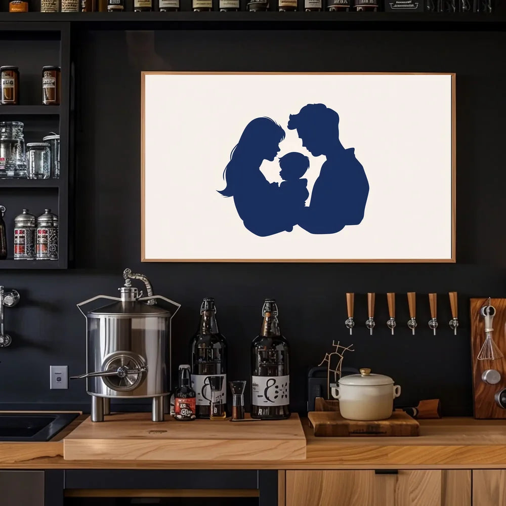 Family Bond Minimalist Blue Silhouette Art Poster