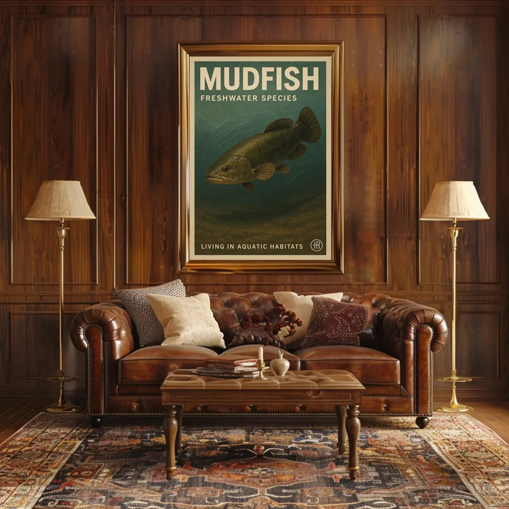 Mudfish Freshwater Illustration Vintage Educational Animal Poster PosterGoat