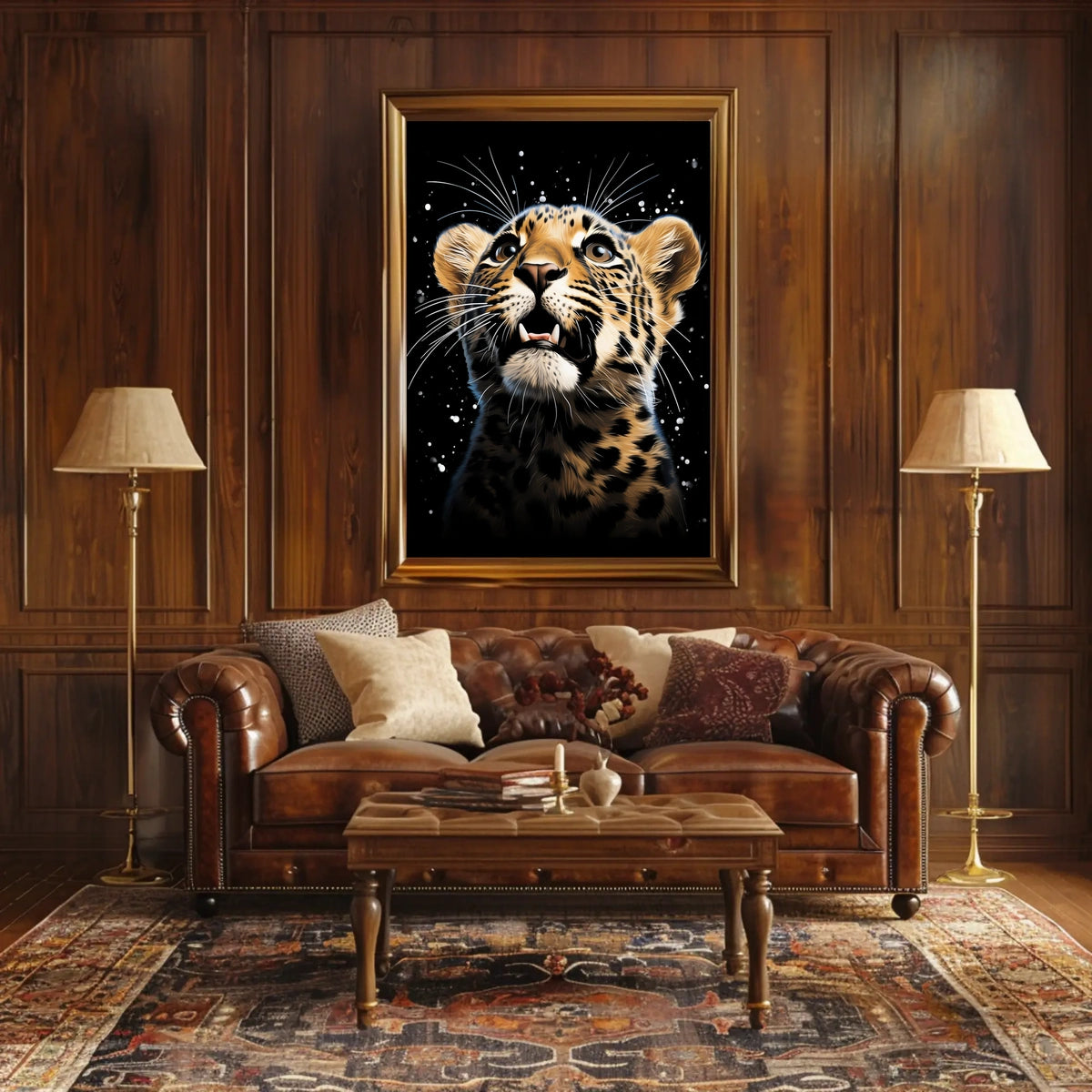 Leopard's Cosmic Wonder: Photorealistic Wildlife Art Poster