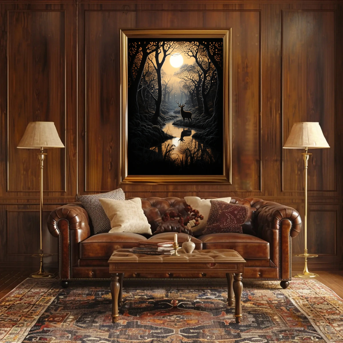 Stag by Moonlit Stream Serenity Animal Poster