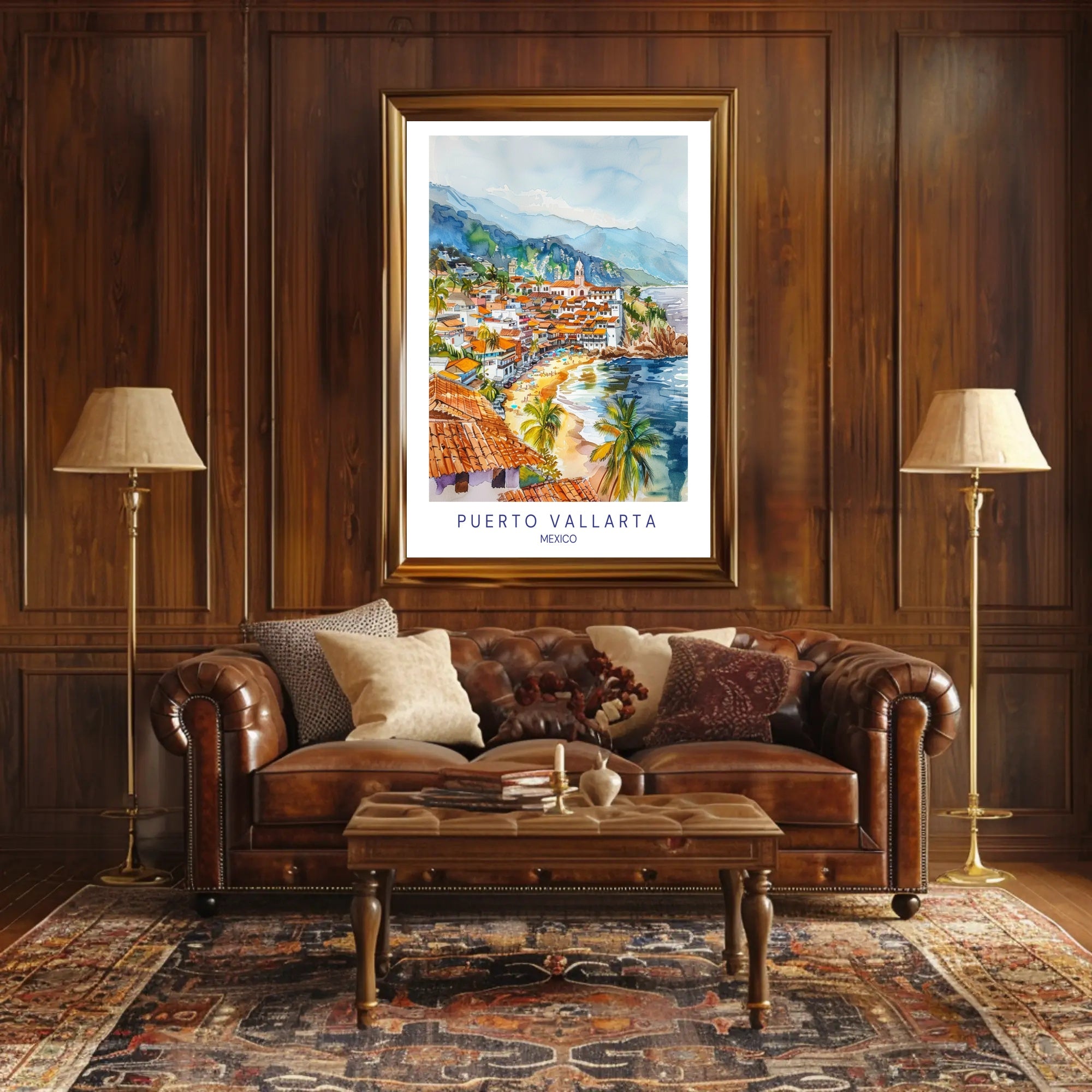 Puerto Vallarta Coastal Watercolor Travel Poster PosterGoat
