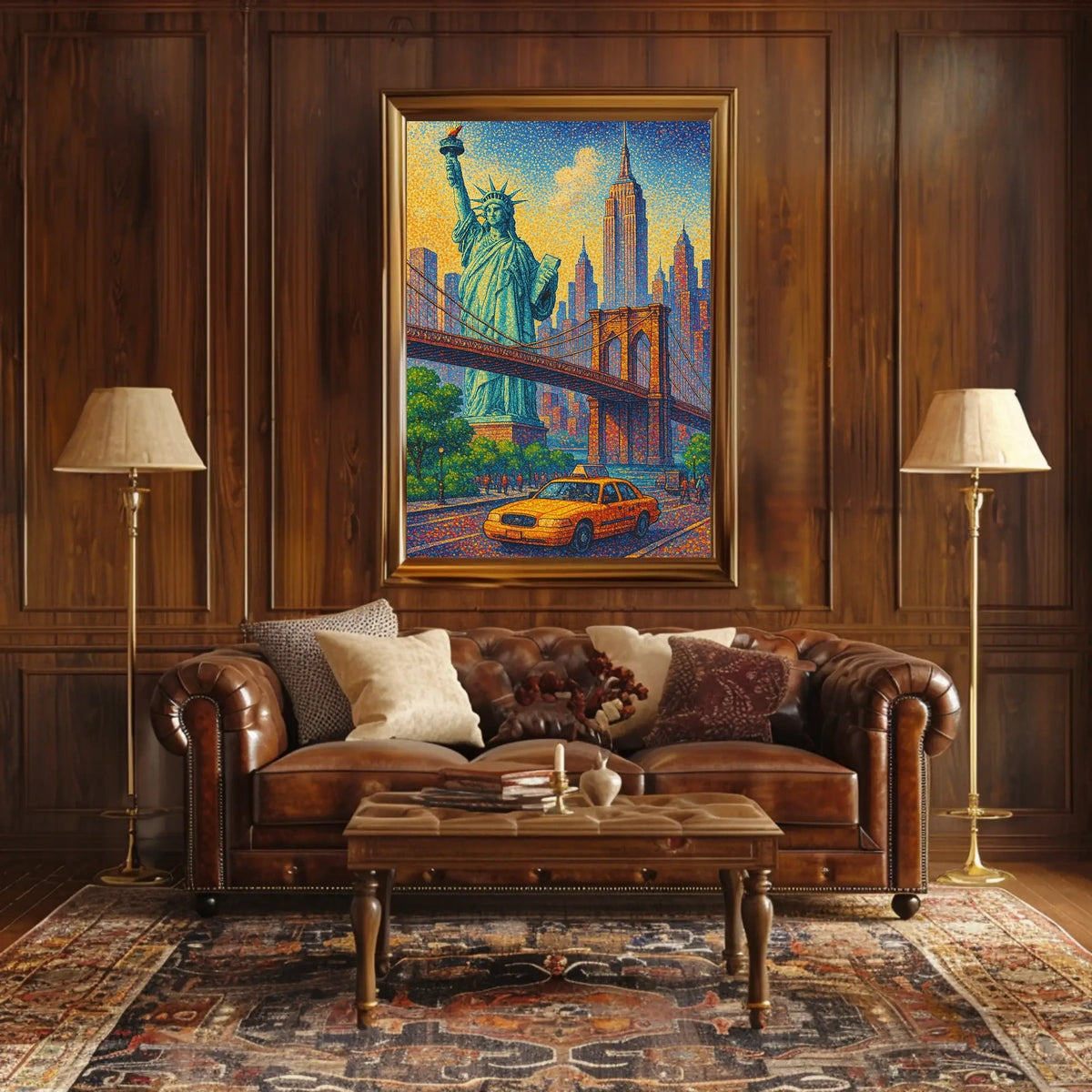 New York City Pointillist Landmarks Poster Modern Wall Art