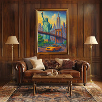 New York City Pointillist Landmarks Poster Modern Wall Art