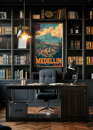 Medellin Colombia Skyline Mountains Sunset Forest View Travel Poster