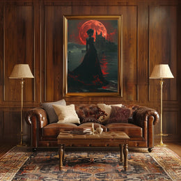 Gothic Red Moon Fantasy Artwork - Fantasy or Mythology Poster PosterGoat