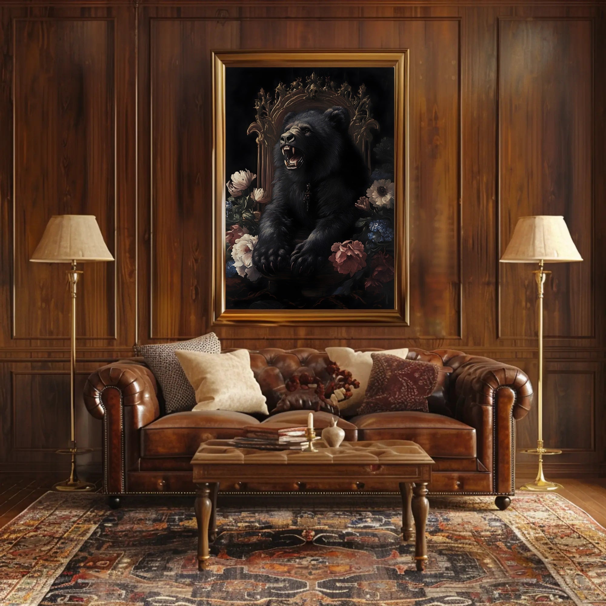 Regal Black Bear on Golden Throne Animal Poster PosterGoat