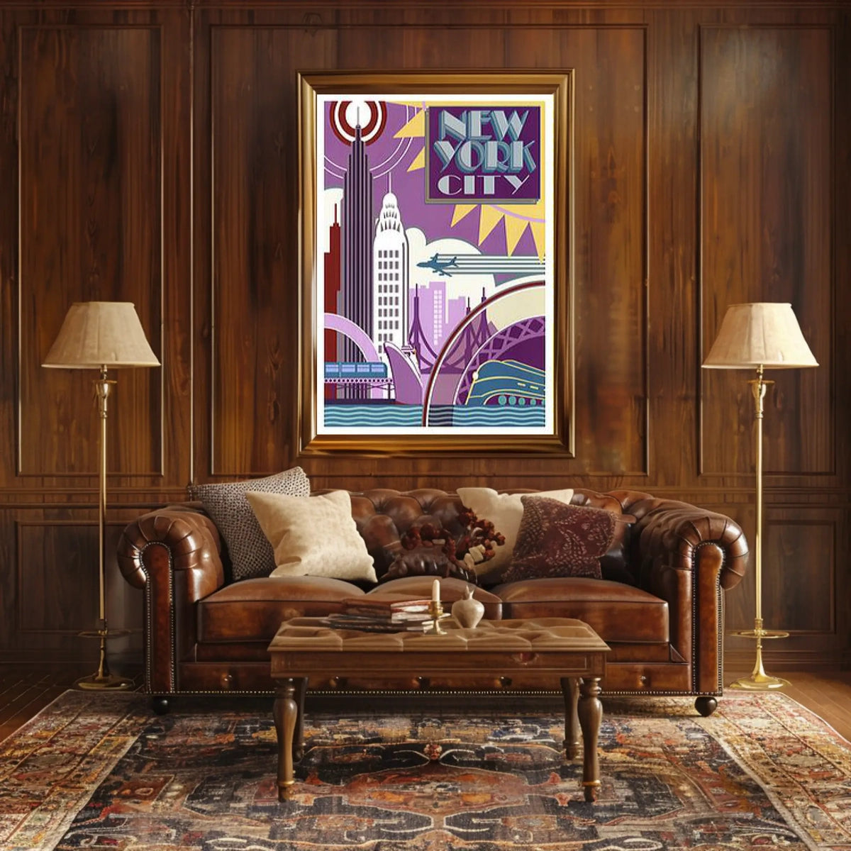 New York City Art Deco Poster Geometric Skyline Wall Art