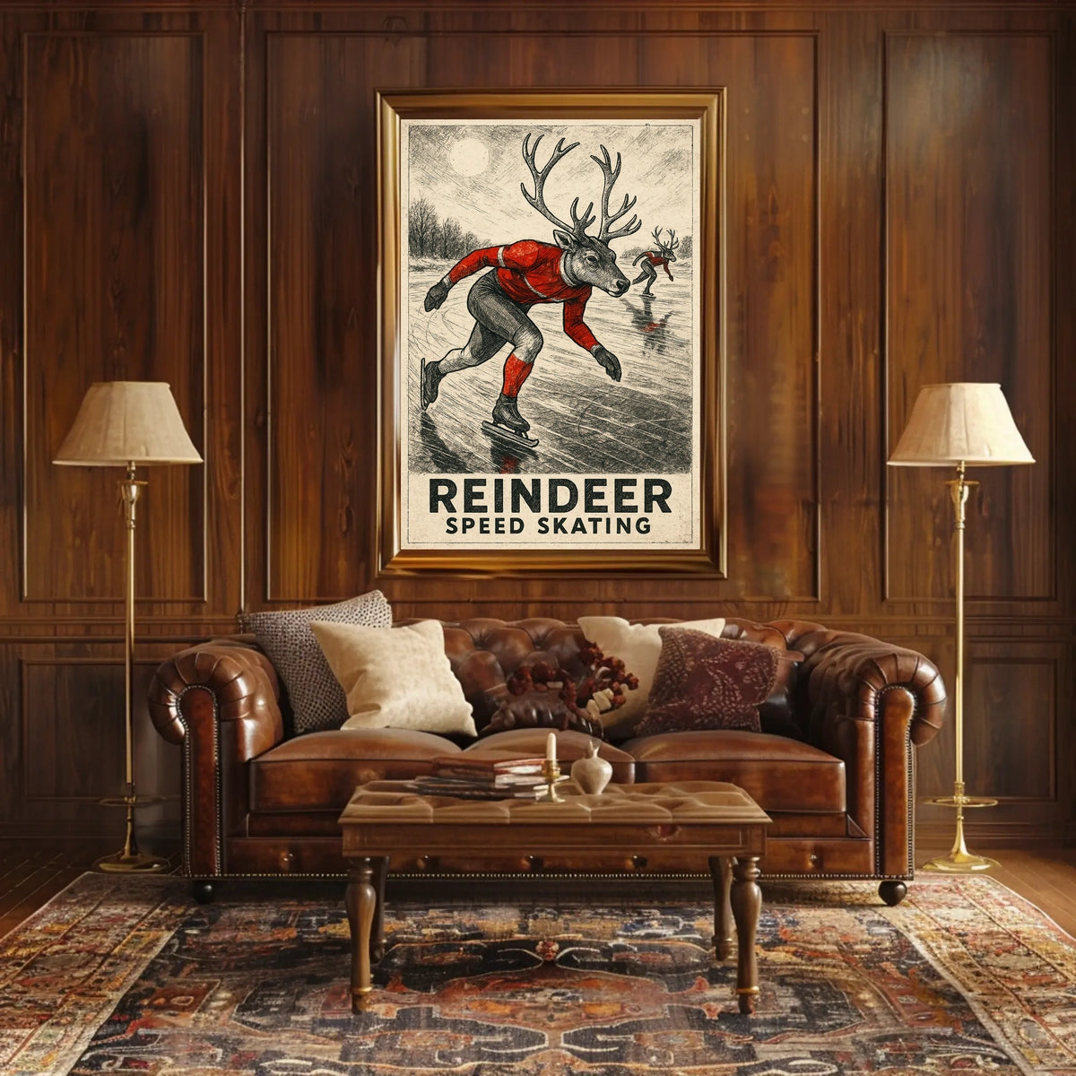 Whimsical Reindeer Skating Vintage Sports Poster