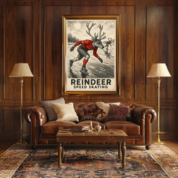 Whimsical Reindeer Skating Vintage Sports Poster