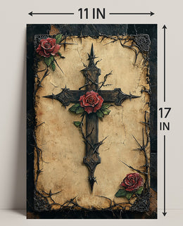 Thorned Cross And Roses Poster