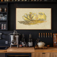 Owls on Rustic Ledge Vintage Animal Poster