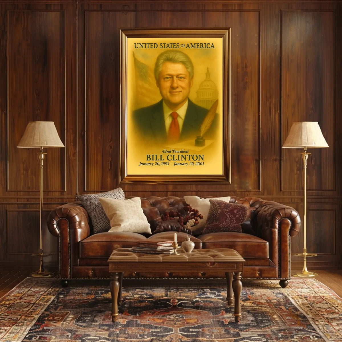 Bill Clinton 42nd President of the United States Vintage Watercolor Poster