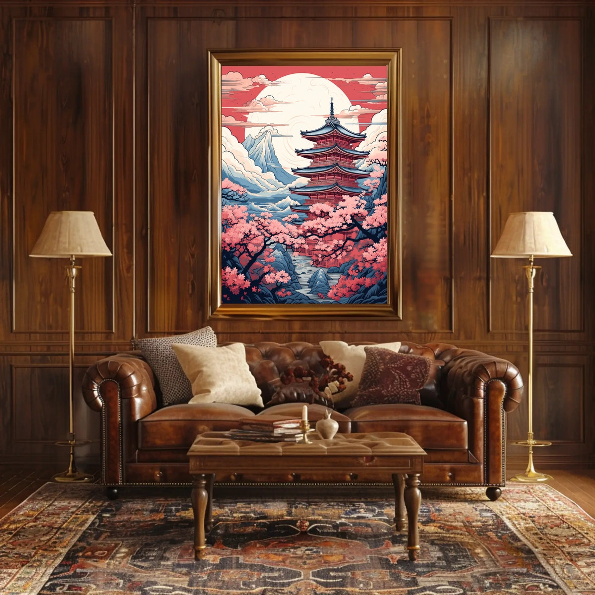 Traditional Japanese Pagoda in Serene Landscape Cultural Poster