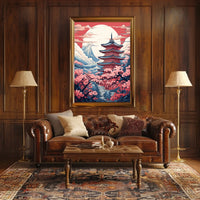 Traditional Japanese Pagoda in Serene Landscape Cultural Poster