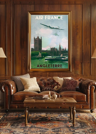 Vintage Air France Travel Poster Depicting Gothic London Landmarks