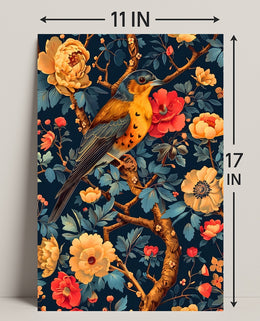 Bird and Flower Botanical Art Print - Animal Poster