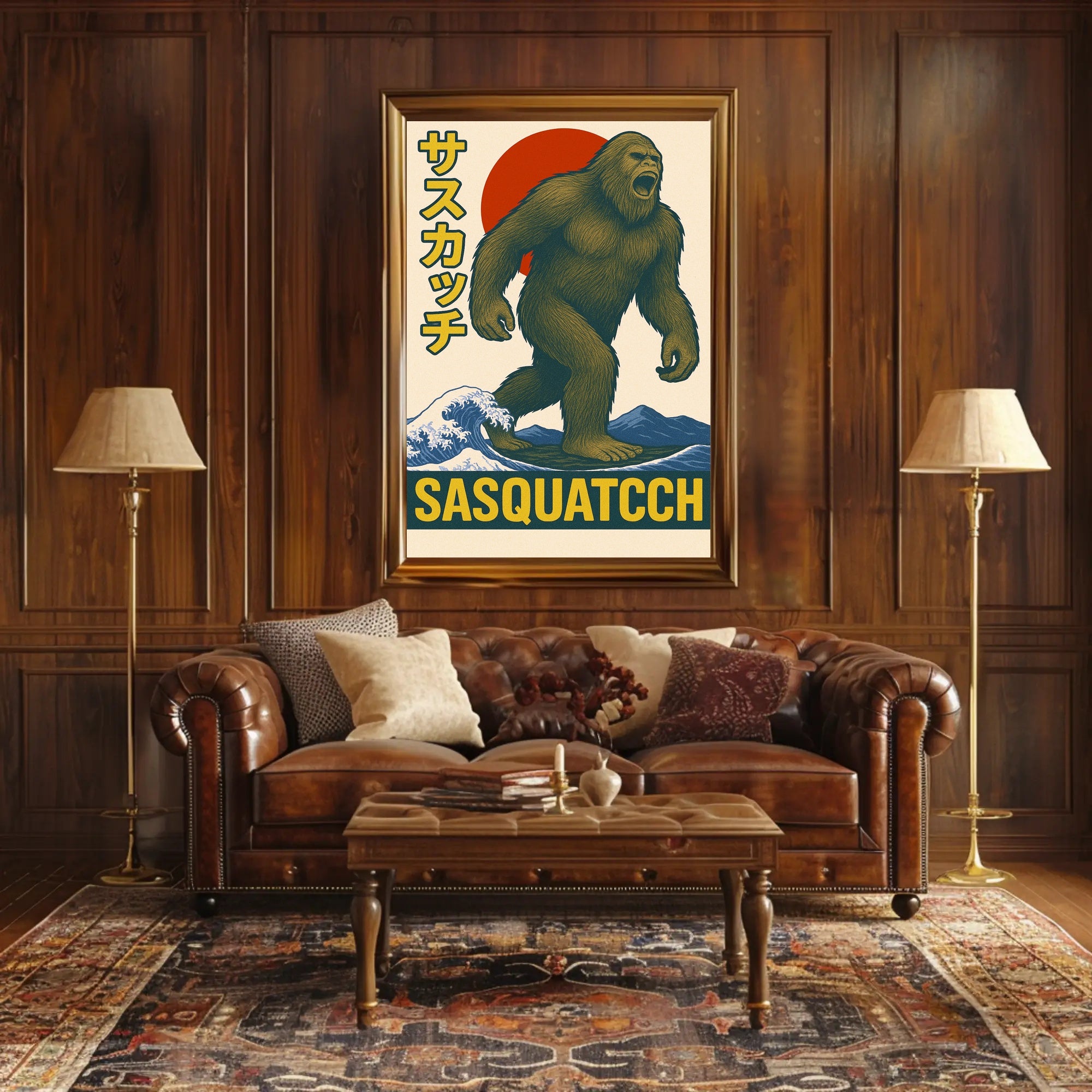 Sasquatch in Retro Style Poster PosterGoat