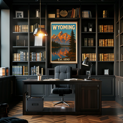 Wyoming Grand Tetons Mountain Lake Reflection Travel Poster