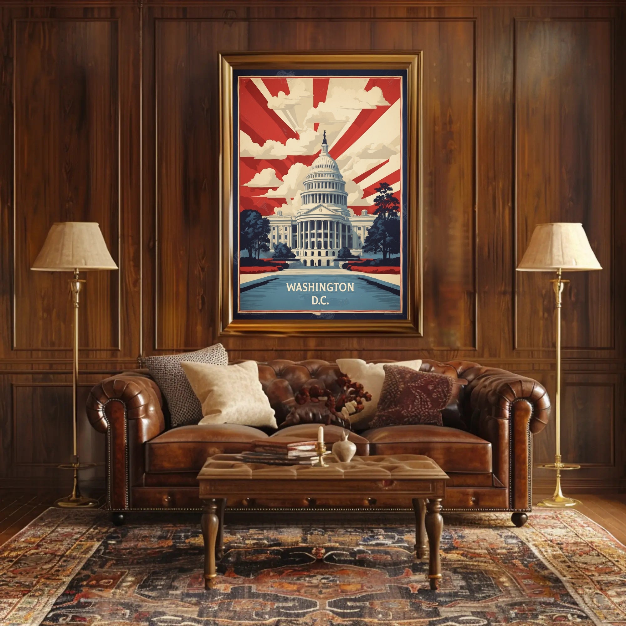 Stylized Capitol Building Vintage Political Propaganda Poster