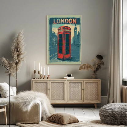 London Vintage Travel Poster - Phone Booth