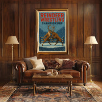 Reindeer Wrestling Championship Vintage Winter Poster