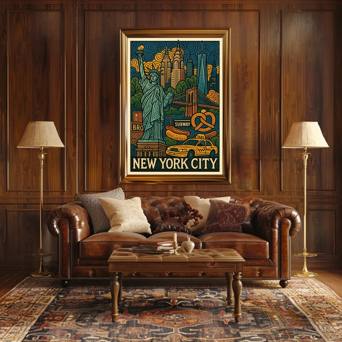New York City Icons Vibrant Poster Modern Wall Art