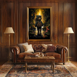 Charming Bear Cub Adventure in a Whimsical Forest Poster