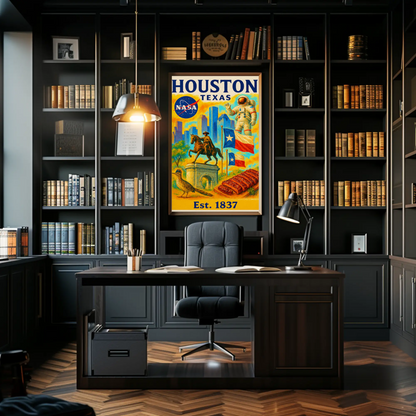 Houston Texas NASA Western Flavor Travel Poster