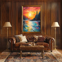 Serene Sunset Seascape: Impressionistic Artistic Poster
