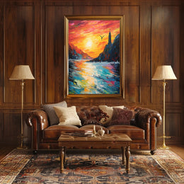 Serene Sunset Seascape: Impressionistic Artistic Poster