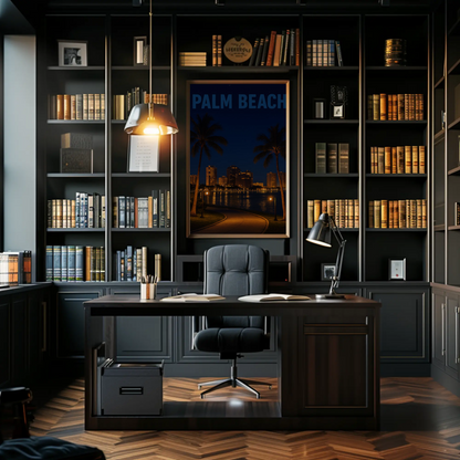 Palm Beach Florida Waterfront At Night Travel Poster