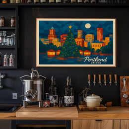 Portland Holiday Skyline Poster