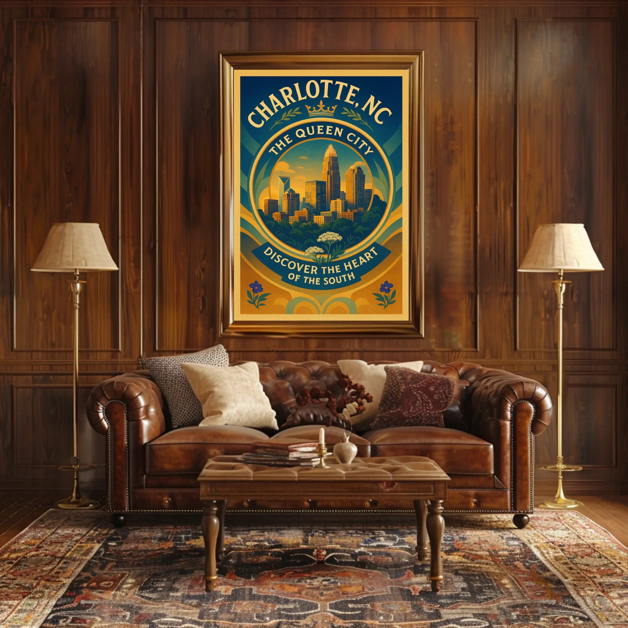 Charlotte Skyline Vintage Travel Poster